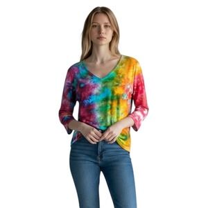 Massimo Dutti Small Top Handmade Tie Dye Linen Rainbow Festival Boho‎ Pride 382